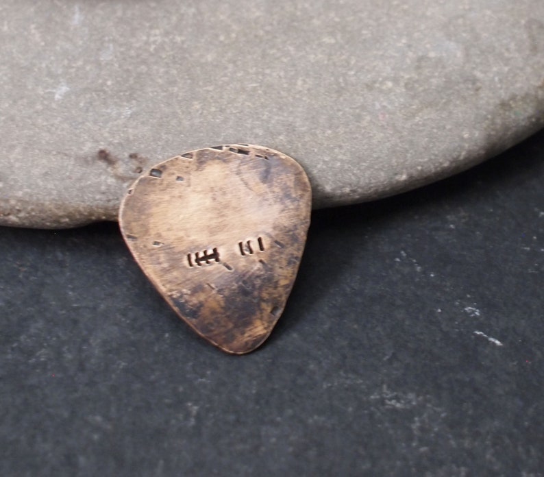 Bronze Guitar Pick, 8 Year Gift , Bronze Anniversary Gift, 8th or 19th Anniversary, Distressed Metal Pick image 1