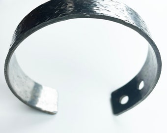 Carbon Steel Men's Cuff, Steel Bracelet, 11th Anniversary Gift, Thick Metal Cuff