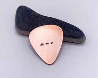 Copper Guitar Pick with Heart Arrow. 8 or 19 Year Anniversary Gift. Guitarist Gift