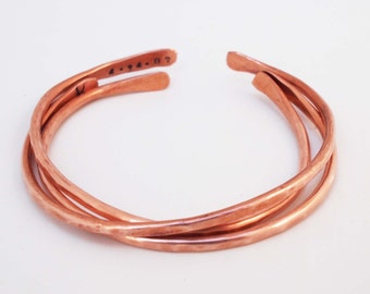 Personalized Copper Bangles, 7 or 22 Year Anniversary Gift,  Copper Anniversary Jewelry