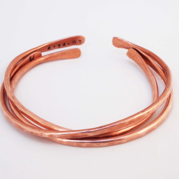 Personalized Copper Bangles, 7 or 22 Year Anniversary Gift,  Copper Anniversary Jewelry