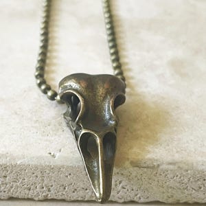 Colgante de calavera de cuervo de bronce: collar gótico con calavera de pájaro