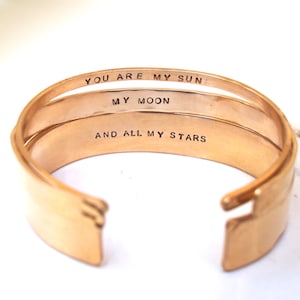 Hand Stamped Bronze Cuff Bracelet Set: E.E. Cummings Poem