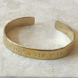 Personalized Bronze Latitude Longitude Bracelet, Coordinates Jewelry