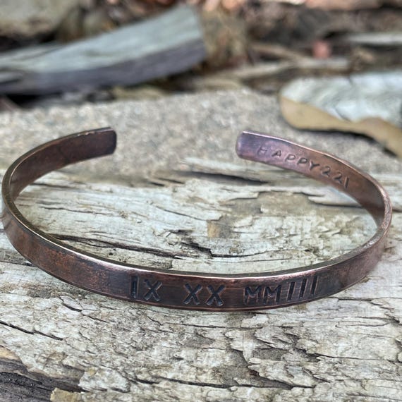 Men's Copper Date Bracelet, 7th or 22nd Anniversary Gift, Copper