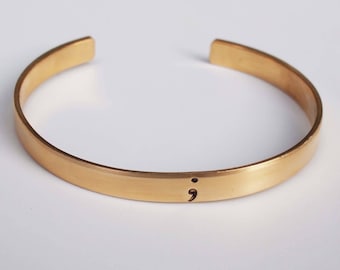Semicolon Bracelet, Empowerment Jewelry, Bronze Cuff, Unisex Jewelry
