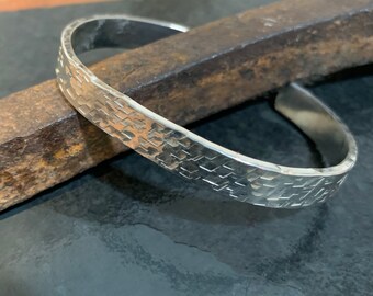 Women's Distressed Heavy Thick Silver Bracelet, 25th Anniversary Gift, Rustic Bracelet