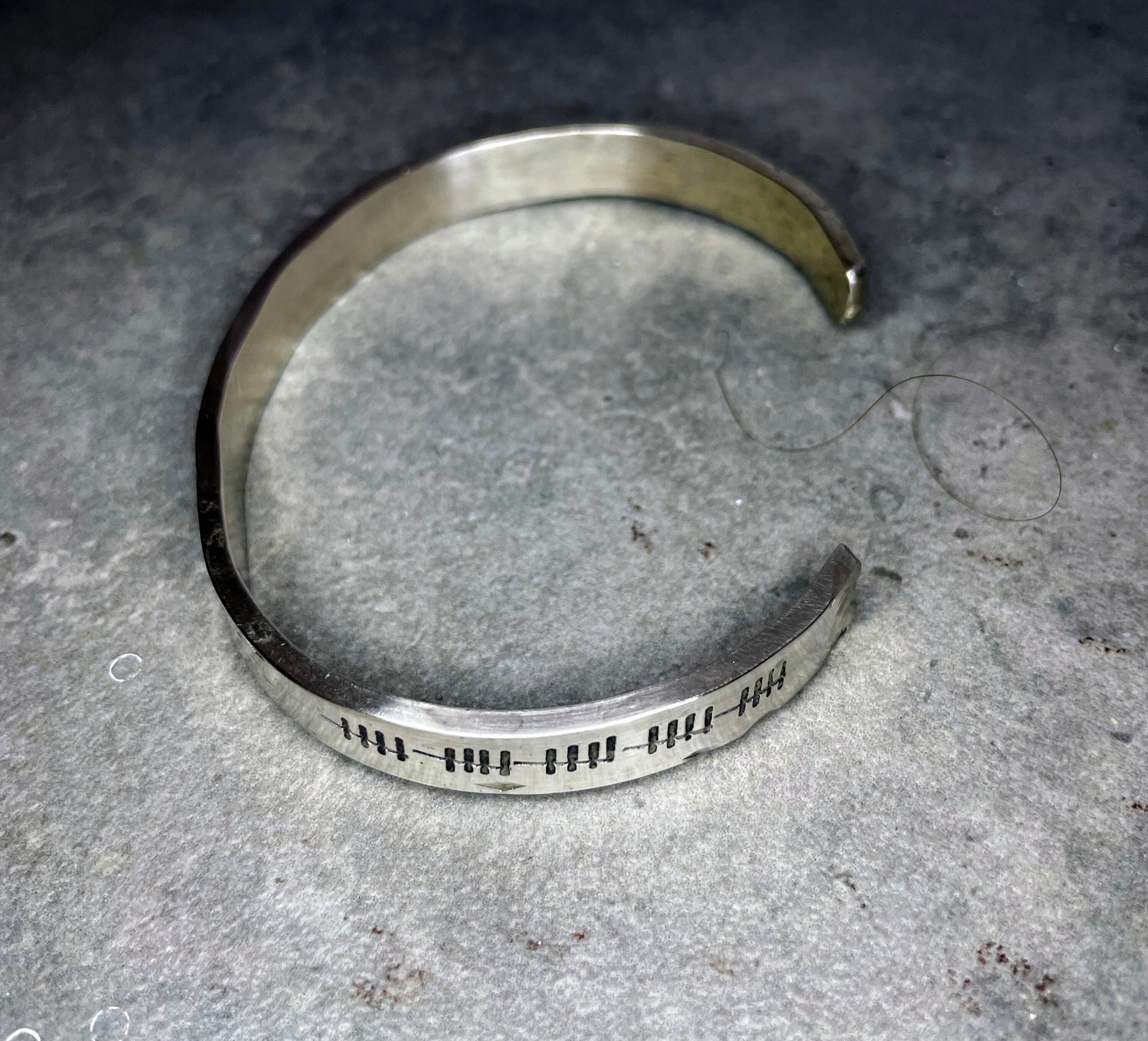 Men's Silver Tally Mark Bracelet, Heavy Distressed Silver