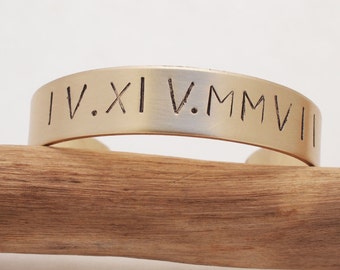 Roman Numeral Jewelry Bracelet, Bronze Roman Numeral Date Cuff, 8th or 19th Anniversary Gift