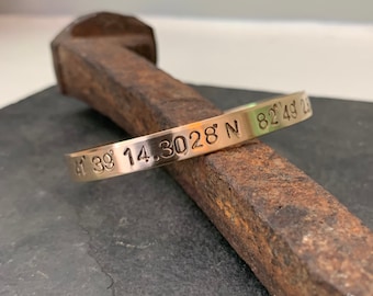 Men's Latitude Longitude Bracelet, Bronze 8th Anniversary Gift, Map Coordinates, Location Coordinates Bracelet