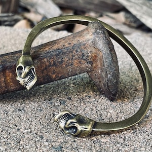 Solid Brass Skull Cuff, Skull Bracelet