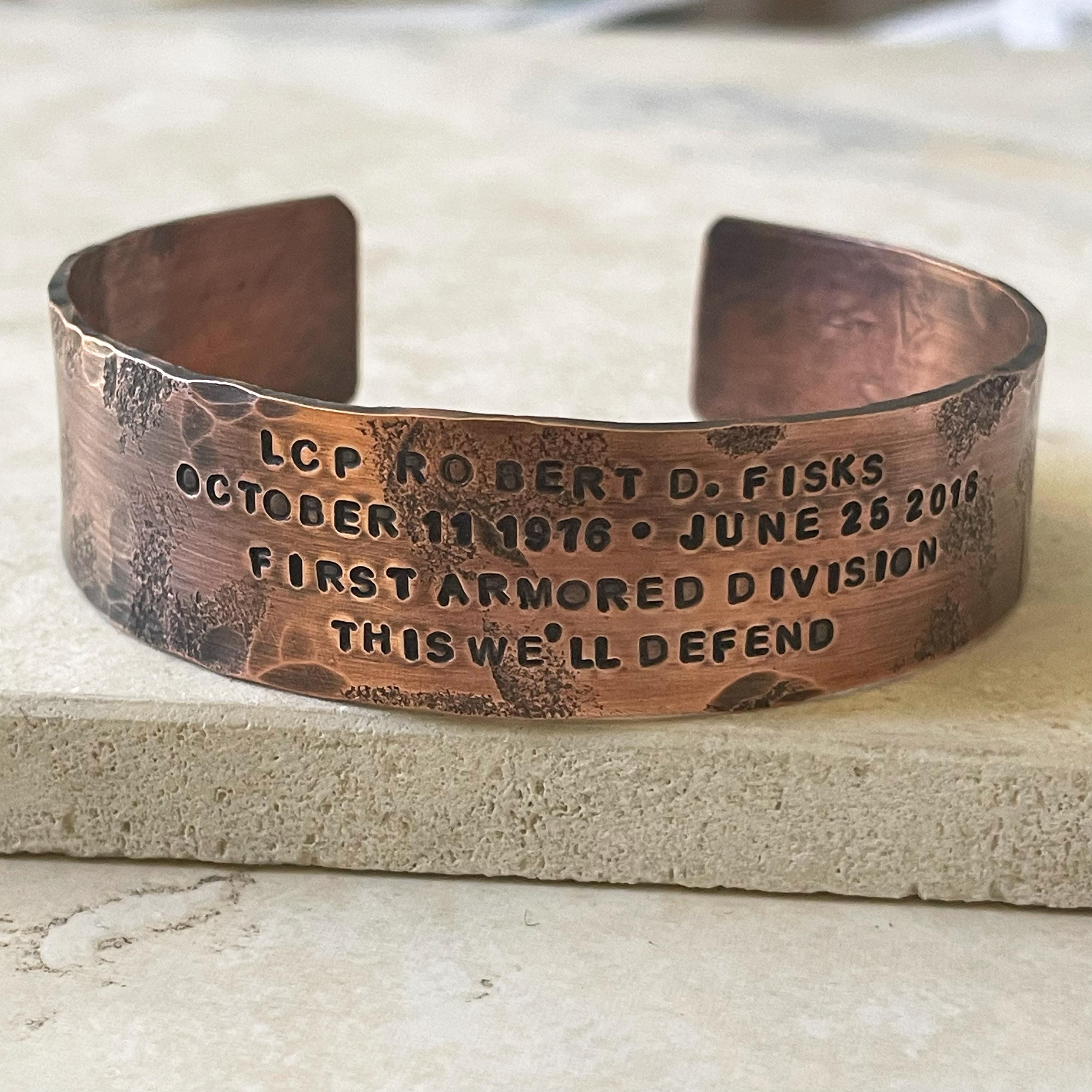 Hand Stamped Copper KIA Memorial Bracelet: Distressed Rustic