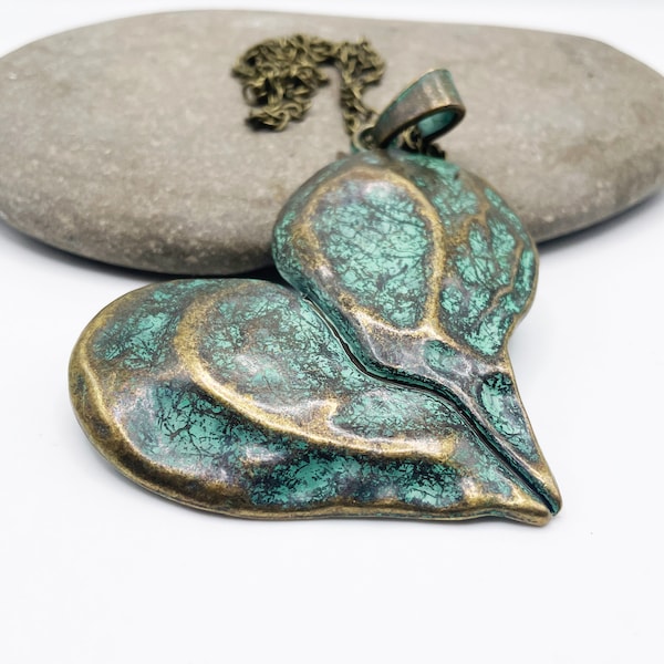 Large Bronze Heart with Verdigris Patina Necklace. Bronze Gift. Bronze 8th or 19th Anniversary Gift.