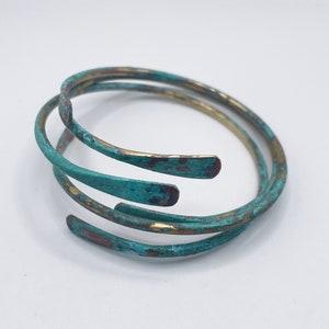 Verdigris Patina Brass Stacking Bangle - Boho Anniversary Bracelet