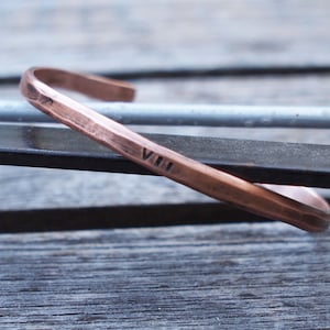 Men&#39;s Copper Bracelet, Roman Numeral anniversary Gift, VII, XXII