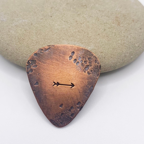 Copper Guitar Pick, Arrow Pick , Copper Anniversary Gift, 7th or 22nd  Anniversary, Distressed Metal Pick, Moving Forward