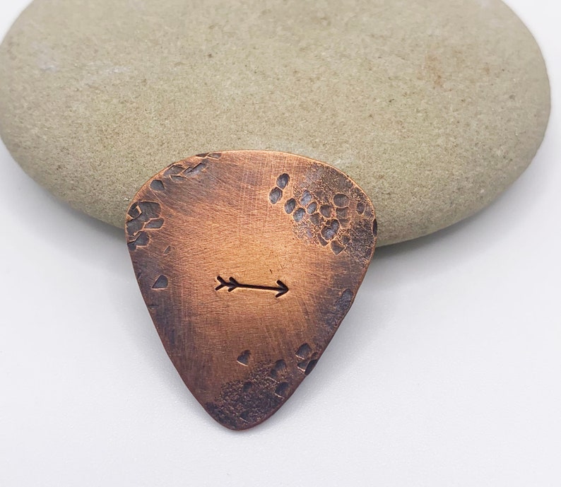 Copper Guitar Pick, Arrow Pick , Copper Anniversary Gift, 7th or 22nd Anniversary, Distressed Metal Pick, Moving Forward Pick Only