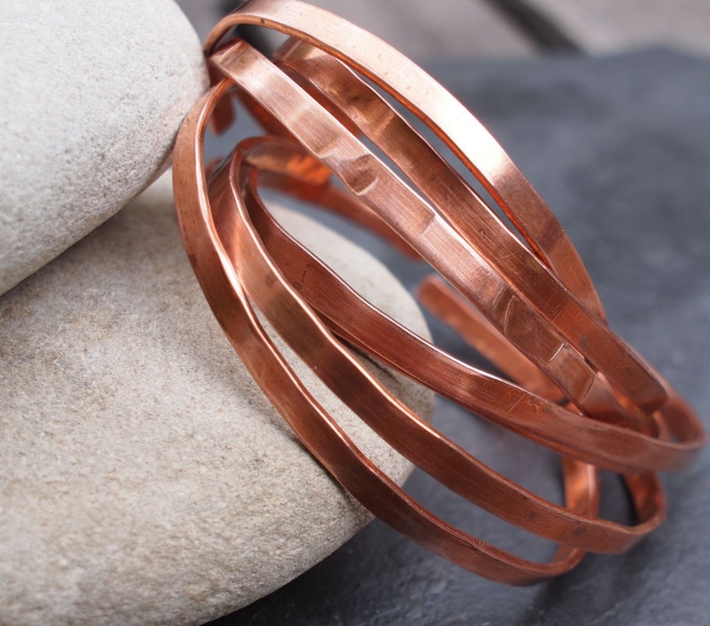 Copper Stacking Bangles, Thin Stacking Bracelets, Boho Bangles, Copper Anniversary Gift image 3