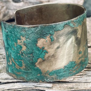 Wide Bronze Cuff with Verdigris Patina, Bronze Anniversary Gift, Unique Bronze Gift for Her, Rustic Bronze Bracelet
