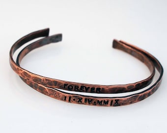 Copper Roman Numeral Bracelet and Forever Bracelet, Copper Anniversary gift