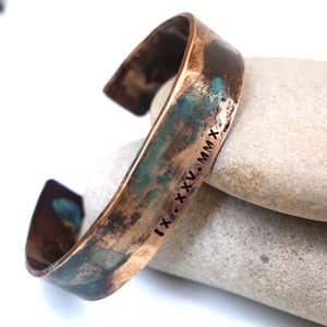 Ladies Bronze Roman Numeral Bracelet with Verdigris Patina, 8th or 19th Anniversary Gift image 4