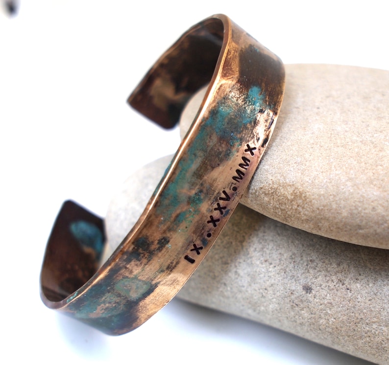 Ladies Bronze Roman Numeral Bracelet with Verdigris Patina, 8th or 19th Anniversary Gift image 4