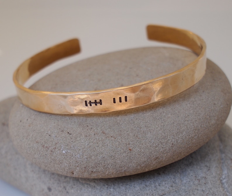 Bronze Tally Mark Bracelet, 8th or 19th Anniversary Gift for Her, Hatch Mark Cuff, 8 Years and Counting image 1