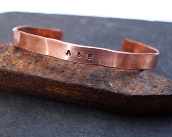 Bracelet en cuivre pour homme avec initiales, cadeau du 7e ou 22e anniversaire, anniversaire du cuivre