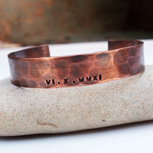 Men's Copper Bracelet, Oxidized Copper Cuff, Roman Numeral Bracelet, 7th Anniversary Gift image 10