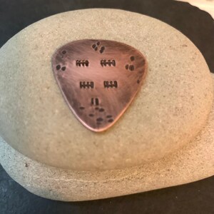 Copper Guitar Pick, 22 Tally Marks, 7th or 22nd Anniversary Gift, Distressed Metal Pick, 7 Hatch Marks image 5