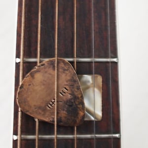 Bronze Guitar Pick, 8 Year Gift , Bronze Anniversary Gift, 8th or 19th Anniversary, Distressed Metal Pick image 2