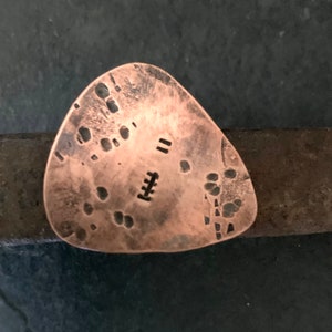 Copper Guitar Pick, 22 Tally Marks, 7th or 22nd Anniversary Gift, Distressed Metal Pick, 7 Hatch Marks image 2