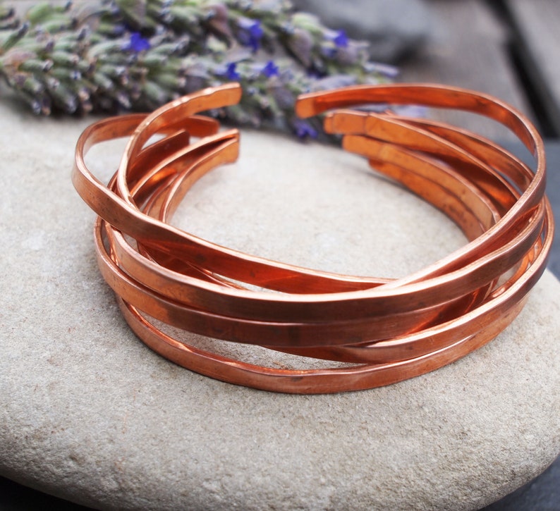 Copper Stacking Bangles, Thin Stacking Bracelets, Boho Bangles, Copper Anniversary Gift image 2
