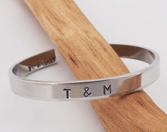 Aluminum Anniversary Bracelet, Personalized Initials, Aluminum Cuff 10 Year Anniversary Gift