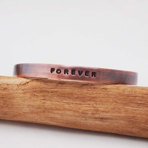 Copper Anniversary Bracelet, Oxidized Copper FOREVER cuff, 7th Anniversary Gift image 2