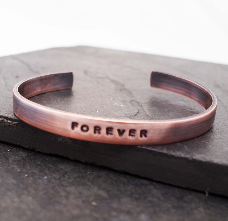 Copper Anniversary Bracelet, Oxidized Copper FOREVER cuff, 7th Anniversary Gift image 3