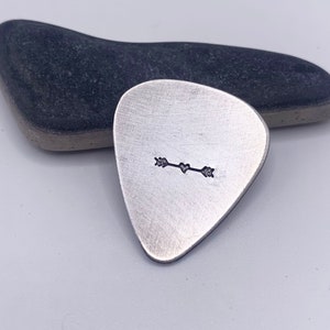 Aluminum Guitar Pick with Heart Arrow. 10 Year Anniversary Gift. Music Lover Gift Pick only