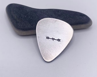 Aluminum Guitar Pick with Heart Arrow. 10 Year Anniversary Gift. Music Lover Gift