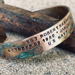 Bronze KIA Bracelet, Hand Stamped Memorial Bracelet, Killed in Action Gift, Military Tribute Jewelry,End of Watch Bracelet,Veteran Loss Gift