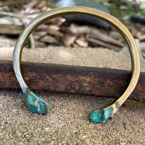 Solid Brass Skull Cuff Bracelet: Verdigris Patina, Unisex