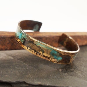 Men's Bronze Roman Numeral Date Bracelet with Verdigris Patina, 8th or 19th Anniversary Gift for Him
