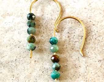 Artisan Made Brass and African Turquoise Earrings