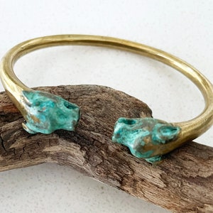 Solid Brass Panther Head Cuff, Panther Cuff with verdigris Patina, Unisex Bracelet