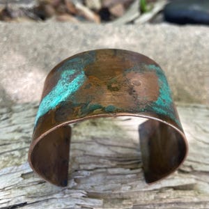 Wide Copper Cuff with Verdigris Patina, Copper Anniversary Gift, 7th Anniversary Bracelet