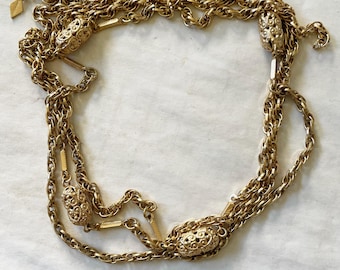 Collier Sarah Coventry vintage des années 1970 : long collier en or et tour de cou