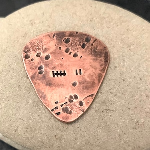 Copper Guitar Pick, 22 Tally Marks, 7th or 22nd Anniversary Gift, Distressed Metal Pick, 7 Hatch Marks image 4