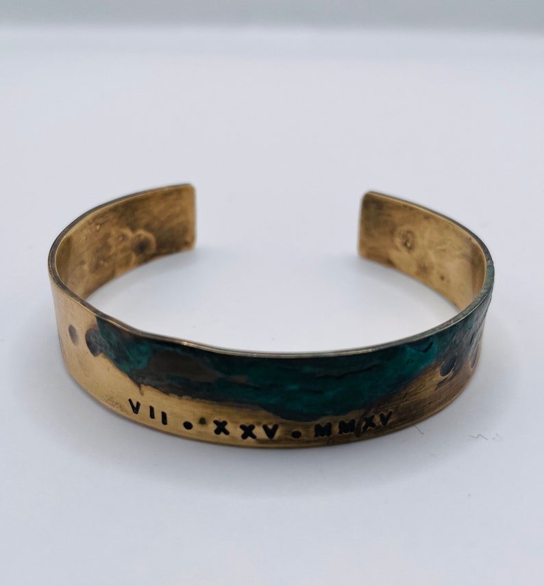 Ladies Bronze Roman Numeral Bracelet with Verdigris Patina, 8th or 19th Anniversary Gift image 3