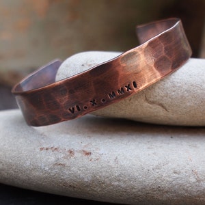 Men's Copper Bracelet, Oxidized Copper Cuff, Roman Numeral Bracelet, 7th Anniversary Gift image 7