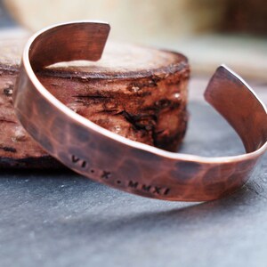 Men's Copper Bracelet, Oxidized Copper Cuff, Roman Numeral Bracelet, 7th Anniversary Gift image 2