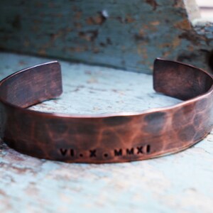 Men's Copper Bracelet, Oxidized Copper Cuff, Roman Numeral Bracelet, 7th Anniversary Gift image 9